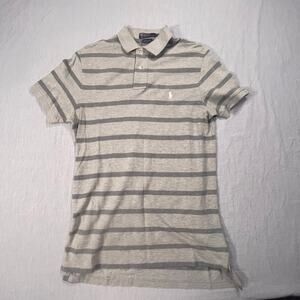 Polo Ralph Lauren Custom Fit Gray Striped Polo Shirt Men’s Medium‎ Classic Style